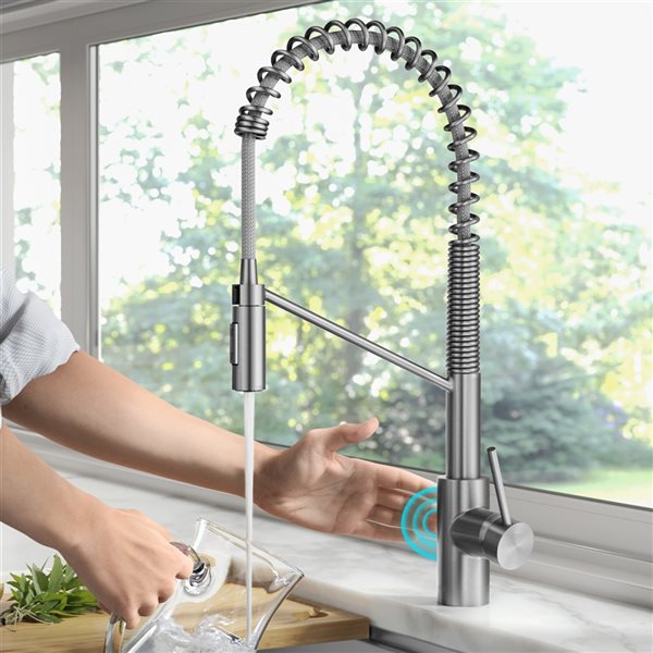 Kraus Oletto Spot-Free Stainless Steel 1-Handle Deck Mount Pull-Down Touchless Residential Kitchen Faucet - Deck Plate Included