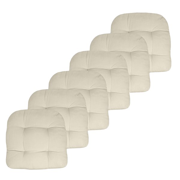 Marina Decoration Thick Patio Pad Tufted Solid Outdoor Chair Seat Cushion, 6-Pack Cream