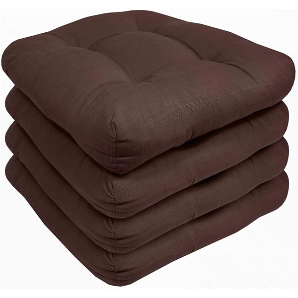 Marina Decoration Thick Patio Pad Tufted Solid Outdoor Chair Seat Cushion, 4-Pack Brown