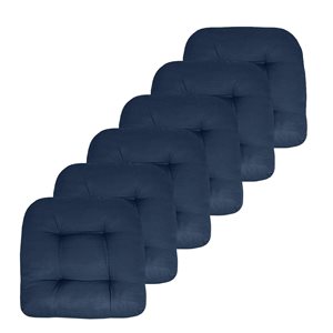 Marina Decoration Thick Patio Pad Tufted Solid Outdoor Chair Seat Cushion, 6-Pack Navy Blue