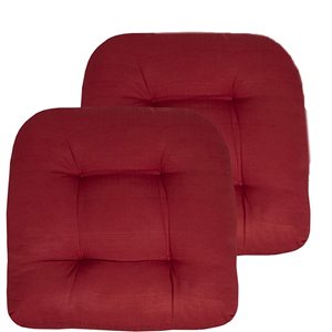 Marina Decoration Thick Patio Pad Tufted Solid Outdoor Chair Seat Cushion, 2-Pack Red