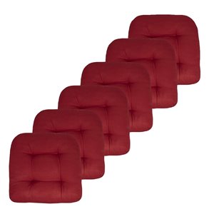 Marina Decoration Thick Patio Pad Tufted Solid Outdoor Chair Seat Cushion, 6-Pack Red