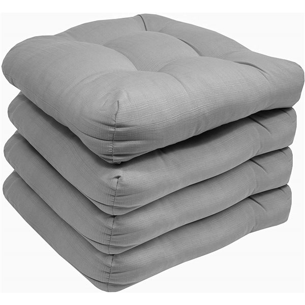 Marina Decoration Thick Patio Pad Tufted Solid Outdoor Chair Seat Cushion, 4-Pack Silver