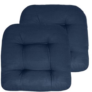 Marina Decoration Thick Patio Pad Tufted Solid Outdoor Chair Seat Cushion, 2-Pack Navy Blue