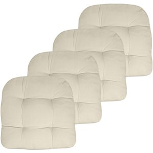 Marina Decoration Thick Patio Pad Tufted Solid Outdoor Chair Seat Cushion, 4-Pack Cream