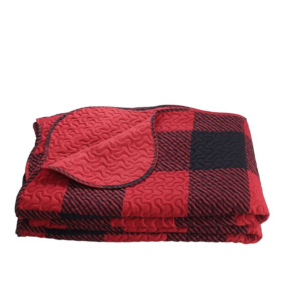 Marina Decoration Printed Embossed Pinsonic Queen/Full Size Quilt Set - Red Black Plaid Pattern