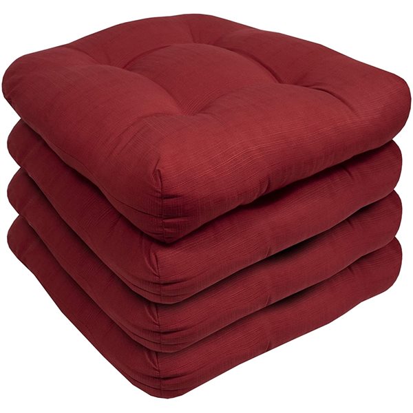 Marina Decoration Thick Patio Pad Tufted Solid Outdoor Chair Seat Cushion, 4-Pack Red