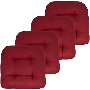 Marina Decoration Thick Patio Pad Tufted Solid Outdoor Chair Seat Cushion, 4-Pack Red