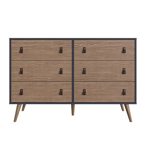 Manhattan Comfort Amber Blue and Brown 6-Drawer Double Dresser