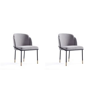 Chaises de salle à manger contemporaines Flor par Manhattan Comfort rembourrées en coton gris avec cadre en métal, ensembl…