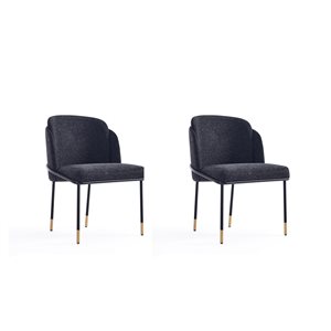 Manhattan Comfort Flor Contemporary Black Cotton Upholstered Dining Chairs with Metal Frame - Set of 2