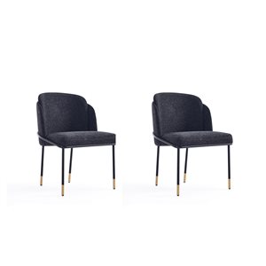 Chaises de salle à manger contemporaines Flor par Manhattan Comfort rembourrées en coton noir avec cadre en métal, ensembl…