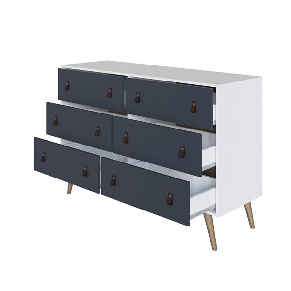 Manhattan Comfort Amber White and Blue 6-Drawer Double Dresser