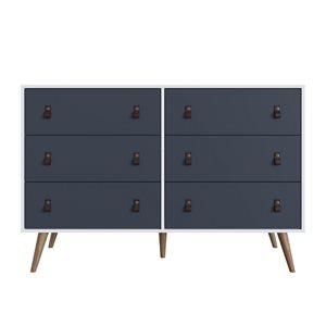 Manhattan Comfort Amber White and Blue 6-Drawer Double Dresser