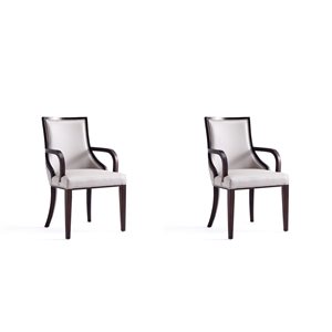Manhattan Comfort Grand Light Grey Faux Leather Upholstered Dining Chairs with Wood Frame - Set of 2