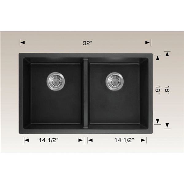 American Imaginations Undermount 18-in x 32-in Black Composite Granite Double Equal Bowl Kitchen Sink