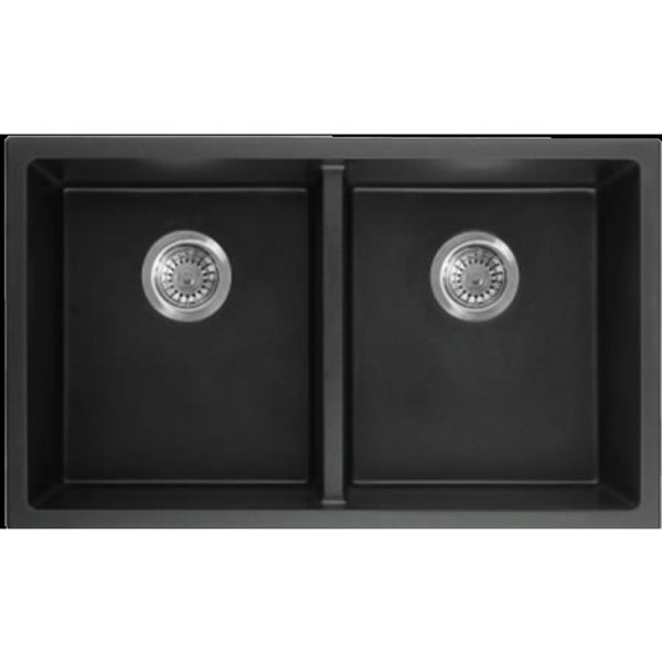 American Imaginations Undermount 18-in x 32-in Black Composite Granite Double Equal Bowl Kitchen Sink