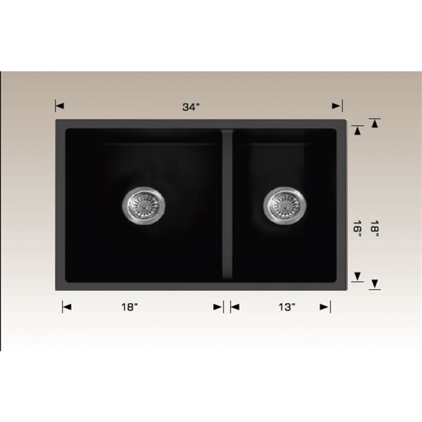 American Imaginations Undermount 19-in x 33-in Black Composite Granite Double Offset Bowl Kitchen Sink