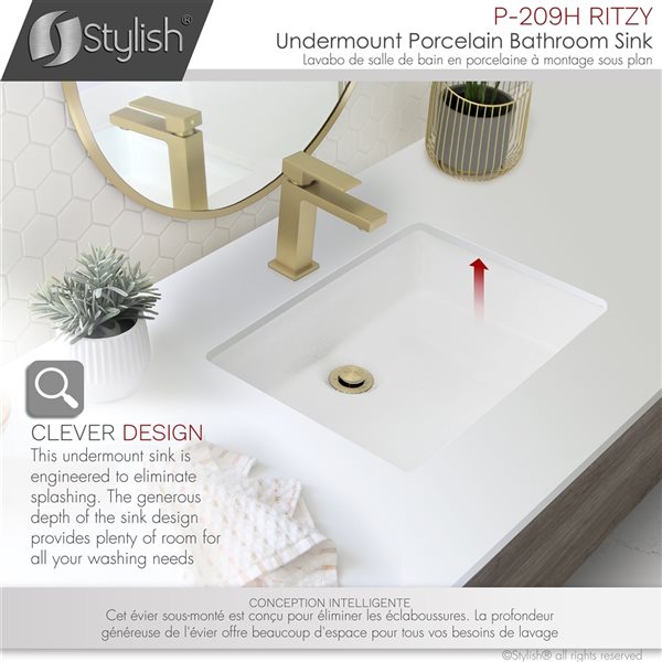 Stylish Ritzy White Porcelain Undermount Rectangular Bathroom Sink (20.37-in x 14.25-in)