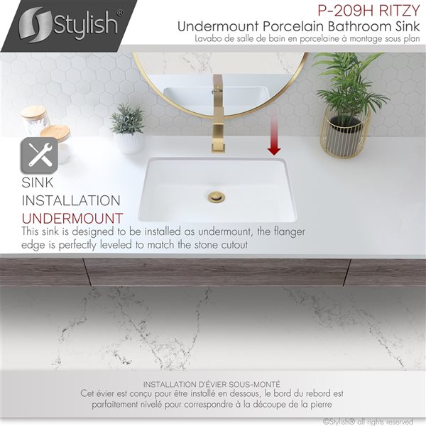 Stylish Ritzy White Porcelain Undermount Rectangular Bathroom Sink (20.37-in x 14.25-in)