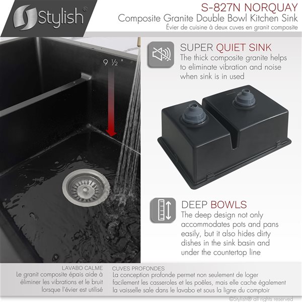 Stylish 27.25 x 18.37-in Black Double Bowl Kitchen Sink