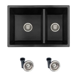 Stylish 27.25 x 18.37-in Black Double Bowl Kitchen Sink