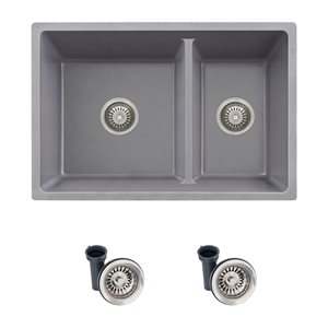 Stylish 27.25-in x 18.37-in Grey Double Bowl Kitchen Sink