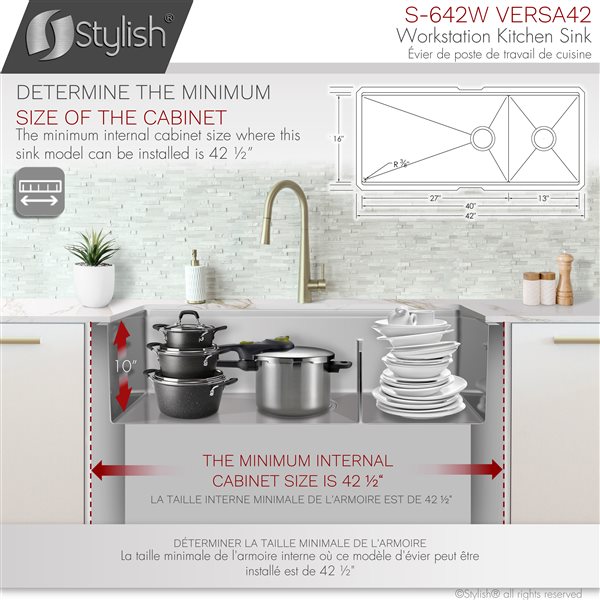 Stylish 42-in x 19-in Stainless Steel Double Bowl Undermount Kitchen Sink