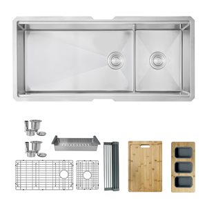 Stylish 42-in x 19-in Stainless Steel Double Bowl Undermount Kitchen Sink