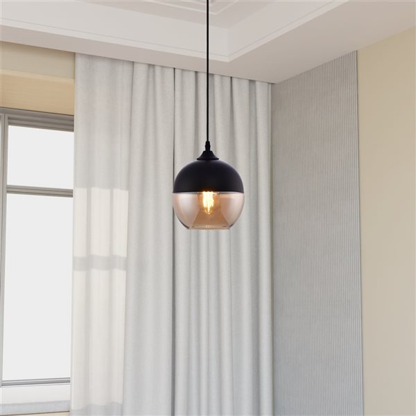 LAZZUR Lighting Erdre Matte Black Traditional Tinted Glass Incandescent Pendant Light