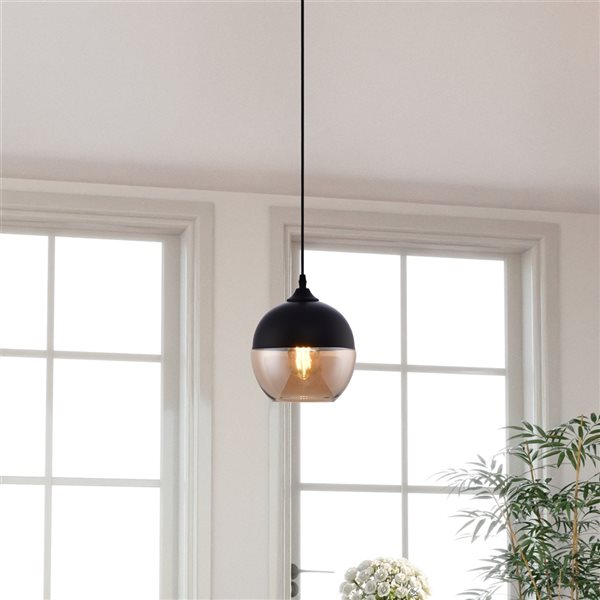 LAZZUR Lighting Erdre Matte Black Traditional Tinted Glass Incandescent Pendant Light