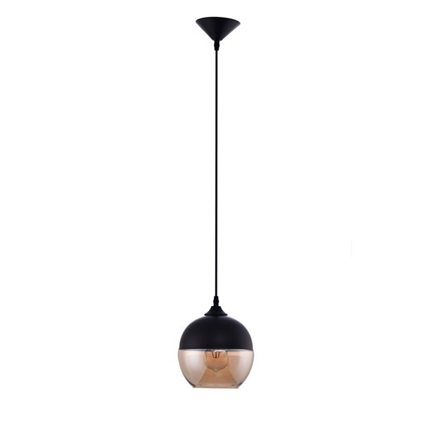 LAZZUR Lighting Erdre Matte Black Traditional Tinted Glass Incandescent Pendant Light