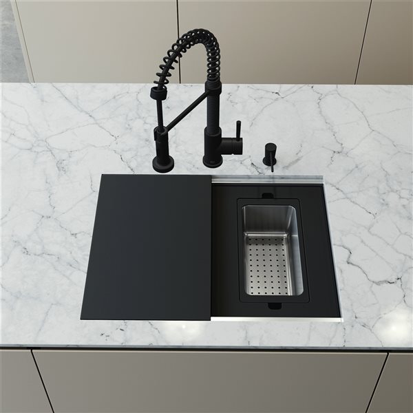 VIGO Hampton 24 in. St. Steel Sink with Edison Faucet and Soap Dispenser in MB