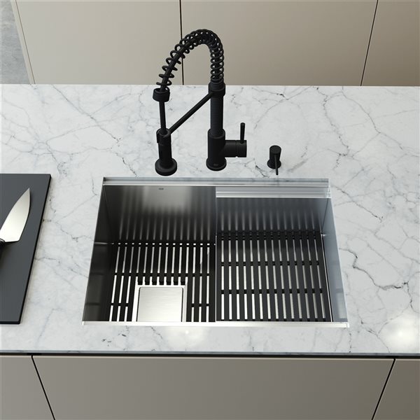 VIGO Hampton 24 in. St. Steel Sink with Edison Faucet and Soap Dispenser in MB