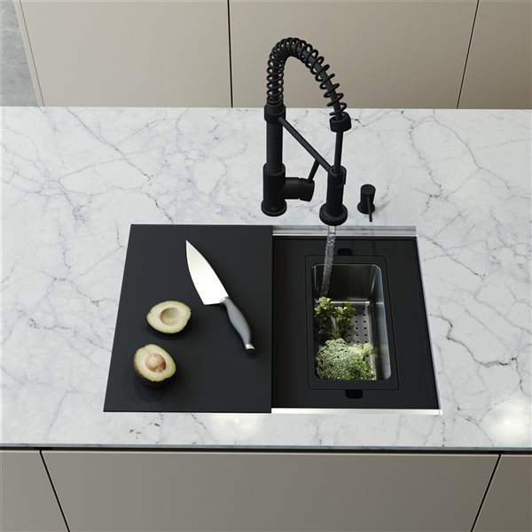 VIGO Hampton 24 in. St. Steel Sink with Edison Faucet and Soap Dispenser in MB