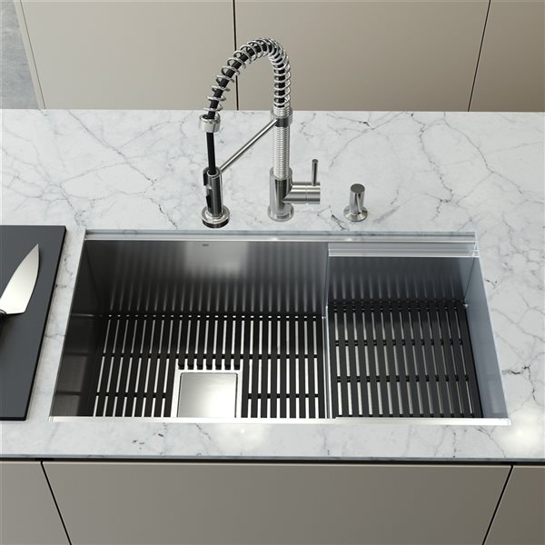 VIGO Hampton 32 in. St. Steel Sink with Edison Faucet and Soap Dispenser in ST