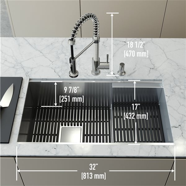 VIGO Hampton 32 in. St. Steel Sink with Edison Faucet and Soap Dispenser in ST