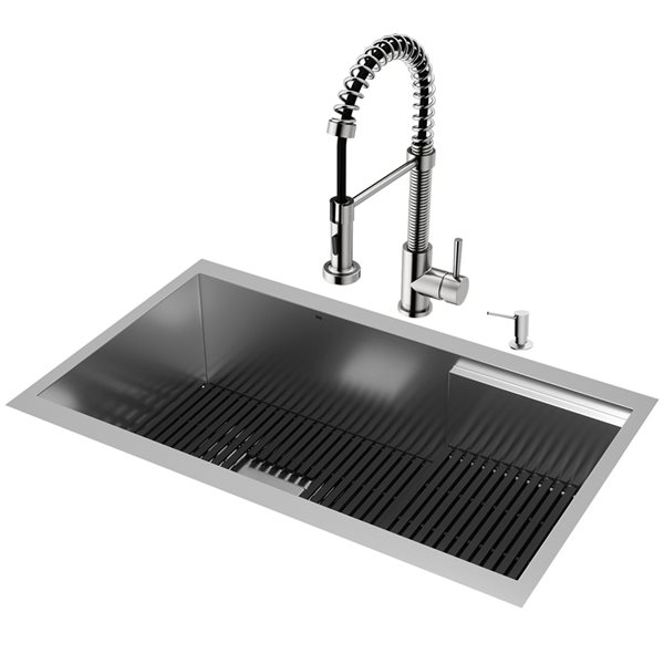 VIGO Hampton 32 in. St. Steel Sink with Edison Faucet and Soap Dispenser in ST