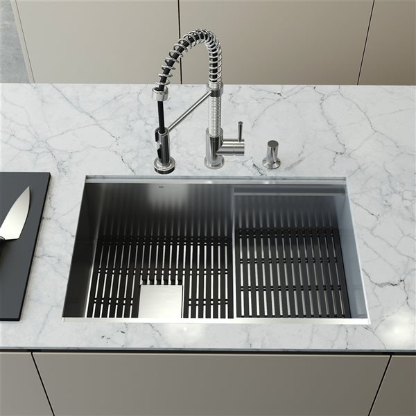 VIGO Hampton 28 in. St. Steel Sink with Edison Faucet and Soap Dispenser in ST