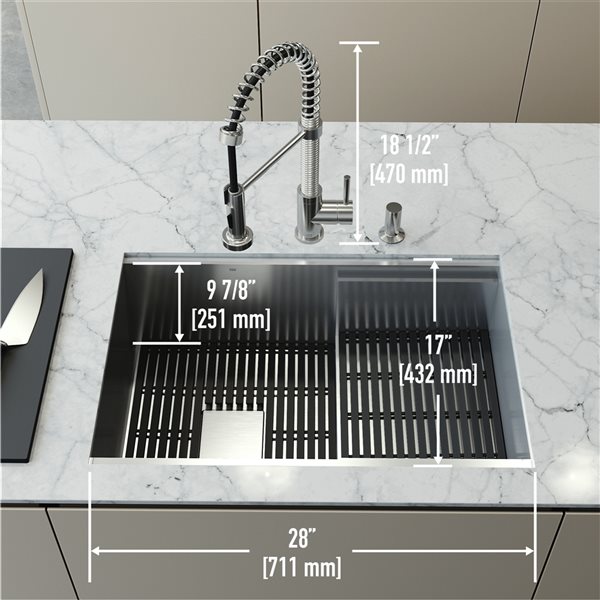 VIGO Hampton 28 in. St. Steel Sink with Edison Faucet and Soap Dispenser in ST