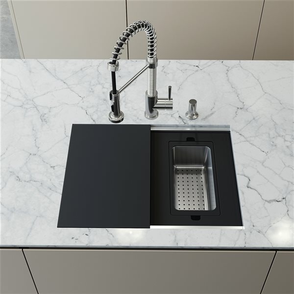 VIGO Hampton 24 in. St. Steel Sink with Edison Faucet and Soap Dispenser in ST