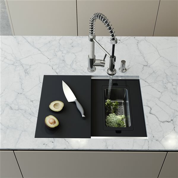 VIGO Hampton 24 in. St. Steel Sink with Edison Faucet and Soap Dispenser in ST