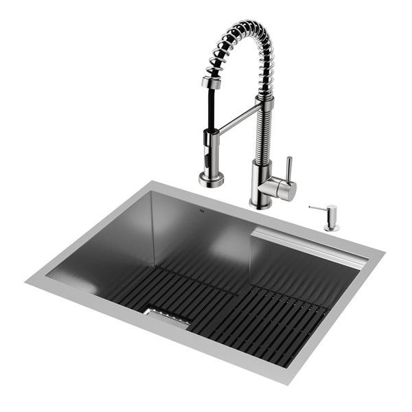VIGO Hampton 24 in. St. Steel Sink with Edison Faucet and Soap Dispenser in ST