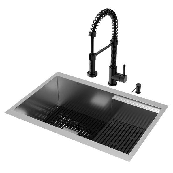 VIGO Hampton 28 in. St. Steel Sink with Edison Faucet and Soap Dispenser in MB