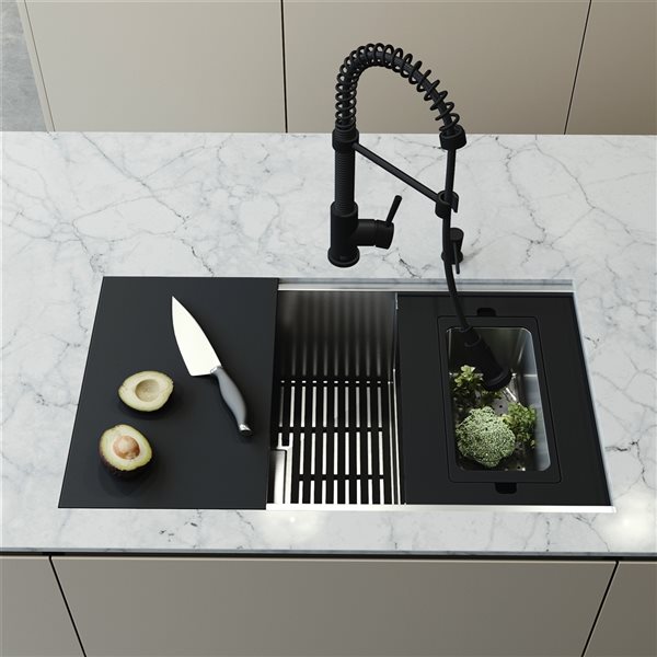 VIGO Hampton 32 in. St. Steel Sink with Edison Faucet and Soap Dispenser in MB