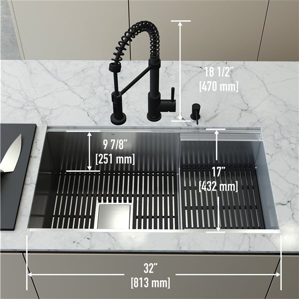 VIGO Hampton 32 in. St. Steel Sink with Edison Faucet and Soap Dispenser in MB