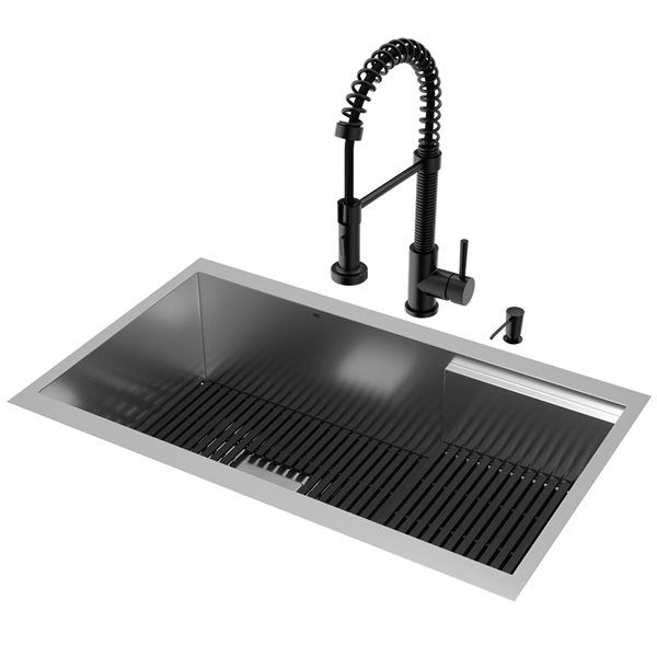 VIGO Hampton 32 in. St. Steel Sink with Edison Faucet and Soap Dispenser in MB