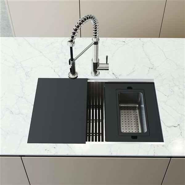 VIGO Hampton 28 in. St. Steel Sink with Grid and Strainer with Accessories
