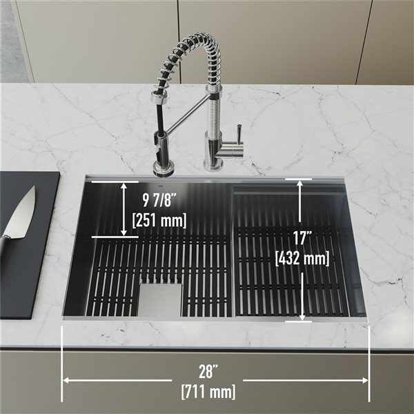 VIGO Hampton 28 in. St. Steel Sink with Grid and Strainer with Accessories