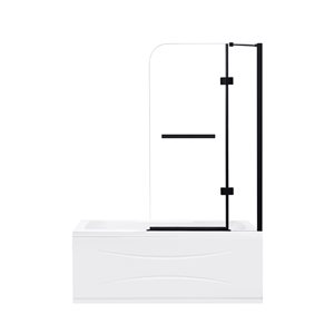 OVE Decors Annie 57.99-in H x 36.38-in to 37.17-in W Frameless Hinged Black Bathtub Door (Clear Glass)